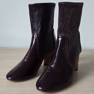 Stuart Weitzman Burgundy Leather Wood Heel Ankle Boots Womens EU 38